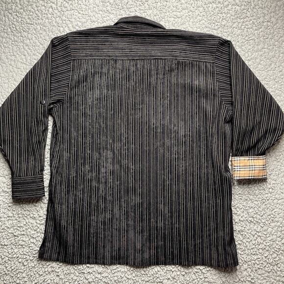 Vintage Gachu Button Up Shirt Mens 2XL Black Corduroy Textured Plaid Long Sleeve - Picture 8 of 9